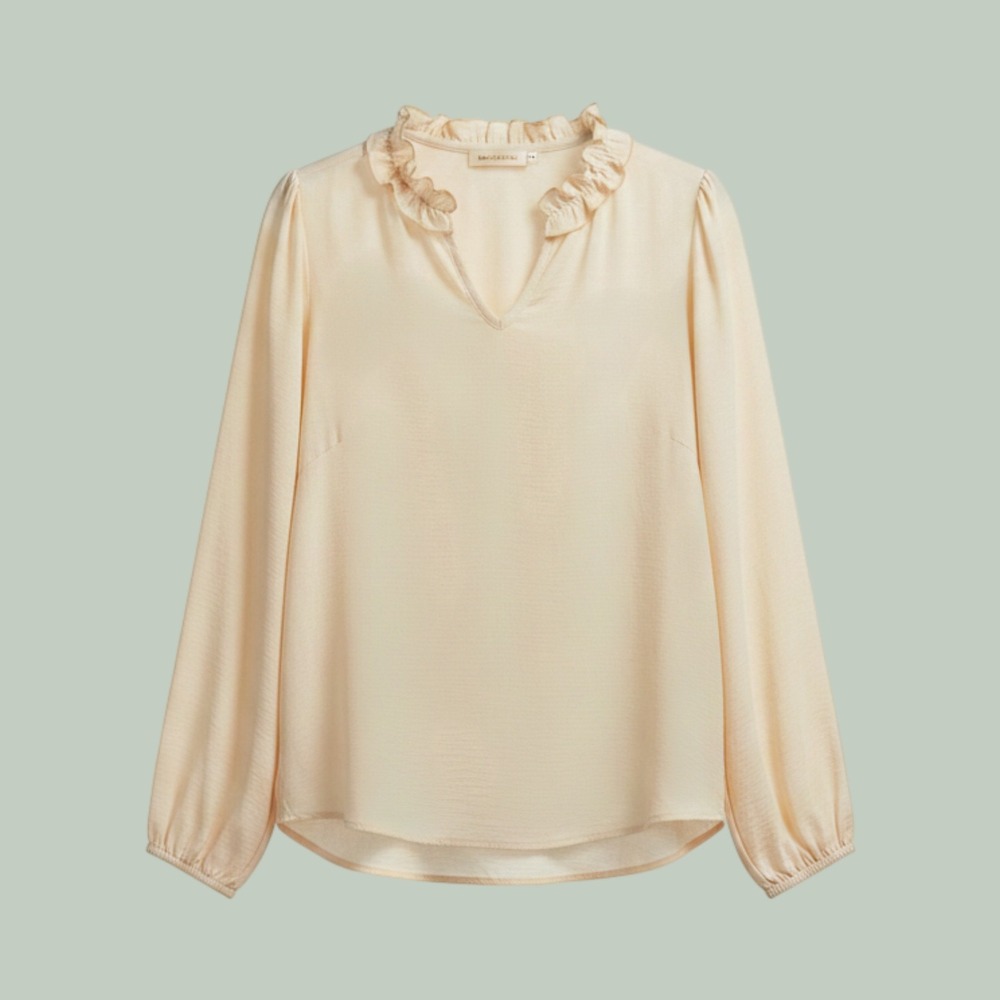 #352  Cream Women's Betsey's Boutique Shop Ruffle Neck Blouse
